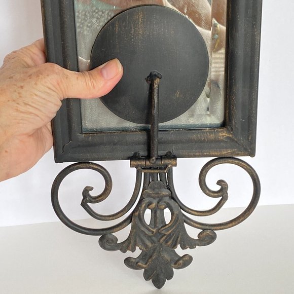 Distressed Metal Mirrored Pillar Candle Pair of 2 Bronze Toned Wall Sconces - Picture 5 of 9